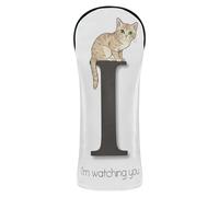 Golf Club Head Covers Premium Leather Headcovers with Interchangeable No. Tags for Woods and Driver Fairway Hybrid Cat Letter I I'm Watching You Graphic