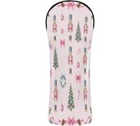 Golf Club Head Covers Premium Leather Waterproof Headcover | with Interchangeable No. Tags for Driver Hybrid and Fairway Woods Festive Holiday Nutcracker Repeat with Trees and Bows
