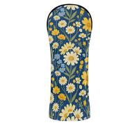 Golf Club Head Covers Premium Leather Waterproof Headcover with Interchangeable No. Tags for Driver Hybrid and Fairway Woods Floral Garden with Cute White Blue Yellow Flowers