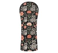 Golf Club Head Covers Premium Leather Waterproof Headcover with Number Tag for Woods and Driver Hybrid Raccoon & Wildflower Cute Whimsical Floral