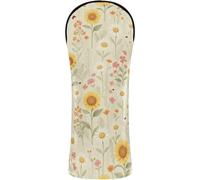 Golf Club Head Covers Premium Leather Waterproof Headcover with Number Tags for Driver & Fairway Woods Wildflowers Botanical Daisy Flowers Dandelion Dragonfly