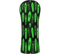 Golf Club Head Covers Premium Leather Waterproof Headcover with Number Tags for Driver Hybrid and Fairway Woods Halloween Coffin Lime Green Horror Gothic Goth Slime Green