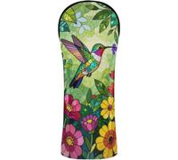Golf Club Head Covers Pu Leather | with Number Tag for Driver/Fairway Wood/Hybrid Rainbow Stained Glass Hummingbird 3-d Colorful Flowers