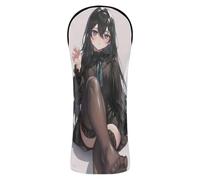 Golf Club Head Covers Waterproof Headcover with Number Tag for Driver & Fairway Woods Long Black Hair Cute Anime