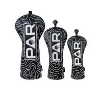 Golf Club Head covers Wood Set 3 PACKS 1FH DR FW UT for Driver Fairway Hybrid with No.Tag Elastic Closure Black PU Leather White PAR Pattern