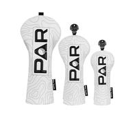 Golf Club Head covers Wood Set 3 PACKS 1FH DR FW UT for Driver Fairway Hybrid with No.Tag Elastic Closure White PU Leather Black PAR Pattern