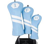 Golf Club Head covers Wood Set 3 PACKS 1FH DR FW UT for Driver Fairway Hybrid with No.Tag Elastic Closure Light Blue PU Leather
