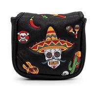 Golf Club Headcover for Drivers, Fairway Woods, Hybrids, and Mallet Blade Putter Sugar Skull Style Premium Leather Golf Headcovers Set with Interchangeable No. Tags (for Mallet Putter)