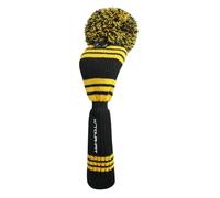Golf Club Headcover | Tour Fit Double Layer Pom Pom Premium Knitted Golf Head Cover | Driver, Fairway, Rescue | Set of 3 or 4 | Yellow/Black (for Rescue Club)