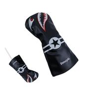 Golf Club Headcovers | Fairway Putter Cover with Shark Pattern, Black Red Golf Putter Cover with Pendants, Magnetic Closure PU Leather Headcover, Long