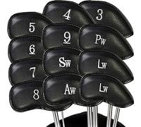 Golf Club Headcovers Iron Synthetic Leather Deluxe Value 12 Pack Color Black, Golf Head Covers with Number Printed Durable Light for Men Women Universal Fit All Irons Clubs (Black)