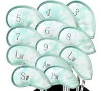 Golf Club Headcovers Iron Synthetic Leather Deluxe Value 12 Pcs/Set, Golf Head Covers with Number Printed Durable Light for Men Women Universal Fit All Irons Clubs (Aqua)