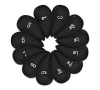 Golf Club Iron Head Covers, 12pcs GolfHeadcover set, Thick Synthetic Leather Golf' Iron Head Covers Set Fit All Brands Titleist, Callaway, Ping (Blcak)