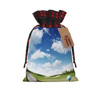 Golf Club -Print Burlap Drawstring Bags Plaid Design, Eco-Friendly Party Favors Packaging For Christmas Birthday.