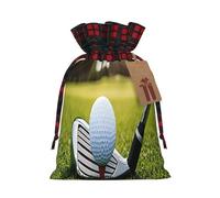 Golf Club -Print Multi-Colored Burlap Drawstring Bags, Eco-Friendly Plaid Pouches For Wedding Party Favors & Custom Packaging. S