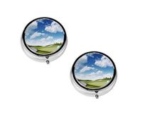 Golf Club Print Pill Box, Round Pill Organizer, 3 Compartment Small Pill Case for Purse & Pocket, Portable Medicine Box, Travel Pill Case