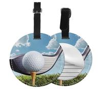 Golf Club Print Round Luggage Tag 10 Cm, Pu Leather Suitcase Label, Luggage Tags for Cruise Ships Suitcase Tags Beach Malibu Print Privacy Cover Id Label