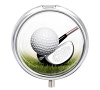 Golf Club Round Pill Box 3 Compartment Medicine Pill Organizer with Mirror Travel Small Pill Case Cute Vitamin Organizer Portable Daily Pill Container for Pocket Purse