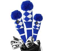 Golf Club Wood Head Covers Pom Value 1 3 Pack, Premium Knitted Driver and Wood Protection with Secure Elastic Fit, Stylish Classic Striped Design for Men & Women Choose (Blue&White-3pcs(D+F+H))