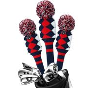 Golf Club Wood Head Covers Pom Value 1 3 Pack, Premium Knitted Driver and Wood Protection with Secure Elastic Fit, Stylish Classic Striped Design for Men & Women Choose (Blue&Red-3 Pcs (D+F+H))