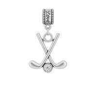 Golf Clubs Charm Bead - Silver-Plated Dangle Charm - Compatible with Pandora, Troll, Chamilia & European Bracelets - Sports Jewelry & Accessories - Gift for Golfers, S, Silver, No Gemstone