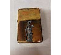 Golf Clubs In Bag Pewter Effect Emblem on a fliptop Gold petrol lighter refillable