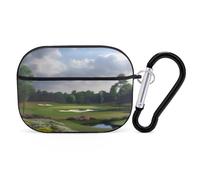 Golf Course Airpod Pro Case AirPods 2 Case for Women Hard Shell Protective Cover with Carabiner Keychain Compatible with AirPods Case 2nd 1st Generation, Front LED Visible Black
