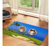 golf course by the sea Patterned Pet Feeding Mat with Water-Absorbing PU Top & Rubber Base - Anti-Slip Dog Cat Food Mat for Cats, Dogs & Pets, 40x60cm