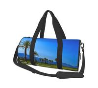 Golf Course by The Sea Print Round Duffel Bag, Canvas Overnight Travel Tote Bag, Waterproof and Tear-Resistant.Foldable Weekend Travel Bag