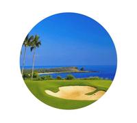 golf course by the sea Printed Coasters Set of 6, Tabletop Protection Leather Coasters for Cup Drinks Coffee Pads Beer Bar Mat Gifts, Round Shape