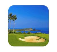 golf course by the sea Printed Coasters Set of 6, Tabletop Protection Leather Coasters for Cup Drinks Coffee Pads Beer Bar Mat Gifts, Square