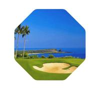 golf course by the sea Printed Coasters Set of 6, Tabletop Protection Leather Coasters for Cup Drinks Coffee Pads Beer Bar Mat Gifts, Octagon