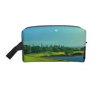 Golf Course by The sea Printed Makeup Bag for Women Travel Make Up Toiletry Organiser Large Capacity Cosmetic Bag with Handle