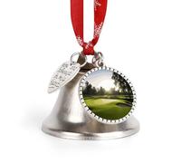 Golf Course Christmas Bell Silver Ornament with Round Charms Metal Jingling Bell Hanging Ornament Elegant Holiday Keepsake Its A Wonderful Life Bells for Xms Tree