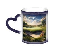 Golf Course Coffee Mug with Handle 11 Oz, Color Changing Cups In The Sky, Heat Sensitive Magic Funny Art Mug, Unique Coffee Tea Cup Porcelain Mugs Gift for Women Men Blue