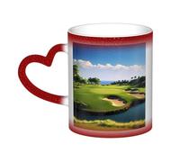 Golf Course Coffee Mug with Handle 11 Oz, Color Changing Cups In The Sky, Heat Sensitive Magic Funny Art Mug, Unique Coffee Tea Cup Porcelain Mugs Gift for Women Men Red