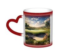 Golf Course Coffee Mug with Handle 11 Oz, Color Changing Cups In The Sky, Heat Sensitive Magic Funny Art Mug, Unique Coffee Tea Cup Porcelain Mugs Gift for Women Men Red