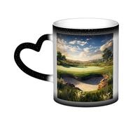 Golf Course Coffee Mug with Handle 11 Oz, Color Changing Cups In The Sky, Heat Sensitive Magic Funny Art Mug, Unique Coffee Tea Cup Porcelain Mugs Gift for Women Men Black