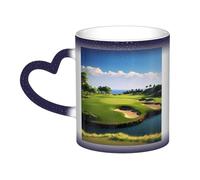 Golf Course Coffee Mug with Handle 11 Oz, Color Changing Cups In The Sky, Heat Sensitive Magic Funny Art Mug, Unique Coffee Tea Cup Porcelain Mugs Gift for Women Men Blue