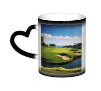 Golf Course Coffee Mug with Handle 11 Oz, Color Changing Cups In The Sky, Heat Sensitive Magic Funny Art Mug, Unique Coffee Tea Cup Porcelain Mugs Gift for Women Men Black