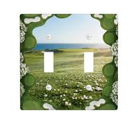 Golf Course Double Light Switch Cover Plate, Nature Outdoor Ocean Floral Summer Green Plastic Standard Size Toggle Light Switch Cover for Home Living Room Bedroom Bathroom Decor
