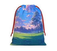 Golf Course Drawstring Gift Bag â€“ Premium Polyester Holiday & Party Favor Bag With Full-Print Design, Perfect For Christmas, Halloween, And Promotions