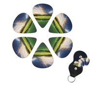Golf Course Guitar Picks 6 Pack 3 Different Thickness Celluloid Guitar Plectrums with Guitar Pick Holder Personalized Guitar Pick for Acoustic Guitar, Electric Guitar, Bass, Ukulele