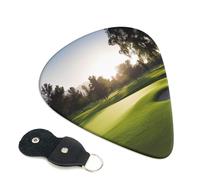 Golf Course Guitar Picks 6 Pack with Leather Guitar Pick Holder Keychain, Plectrum Key Fob Cases Bag, Abstract Art Plectrum for Acoustic Electric Guitar, Ukulele 0.46mm