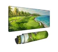 Golf Course Large Mouse Pad, Tropical Realistic Palm Trees Ocean Summer Green Rubber Smooth Desk Aesthetic Long Pad Mat Desk Decor for Office Home Dorm Laptop 16x36 Inch