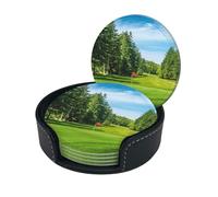 Golf Course Lawn Coasters Set Of 6 For Drinks With Holder, Classy And Simple Coasters For Coffee Table, Great Housewarming Gifts
