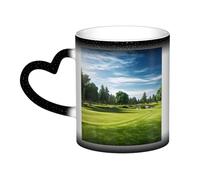 Golf Course Lawn Coffee Mug with Handle 11 Oz, Color Changing Cups In The Sky, Heat Sensitive Magic Funny Art Mug, Unique Coffee Tea Cup Porcelain Mugs Gift for Women Men Black