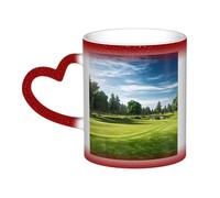 Golf Course Lawn Coffee Mug with Handle 11 Oz, Color Changing Cups In The Sky, Heat Sensitive Magic Funny Art Mug, Unique Coffee Tea Cup Porcelain Mugs Gift for Women Men Red