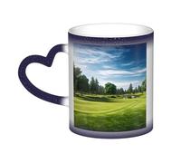 Golf Course Lawn Coffee Mug with Handle 11 Oz, Color Changing Cups In The Sky, Heat Sensitive Magic Funny Art Mug, Unique Coffee Tea Cup Porcelain Mugs Gift for Women Men Blue