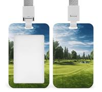 Golf Course Lawn ID Badge Holder Waterproof Card Protector Push-Pull Slot Work ID Card Holder with Lanyard Personalized Detachable Card Holders for Office Corporate Use
